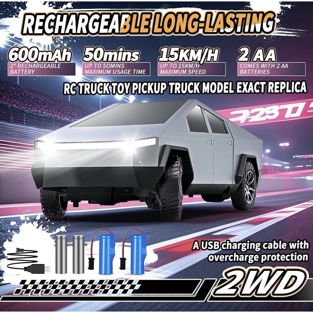 Electric CYBER Truck 2.4 GHz RC Remote Control USB Rechargeable, LED Lights NEW - Picture 11 of 11